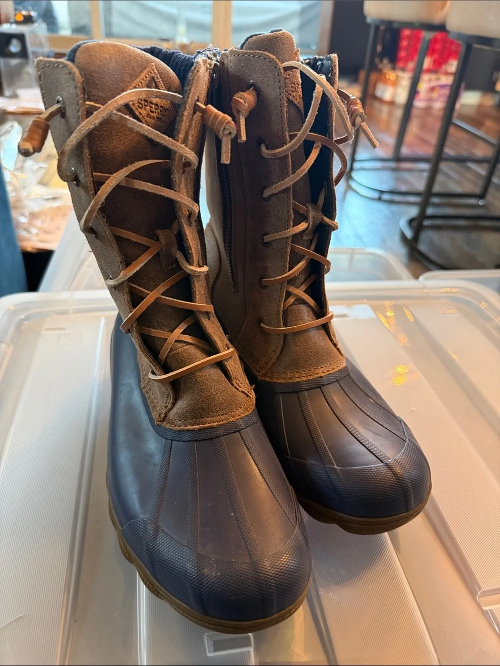Sperry Navy and Tan Lace-Up Waterproof Winter Ducky Boots